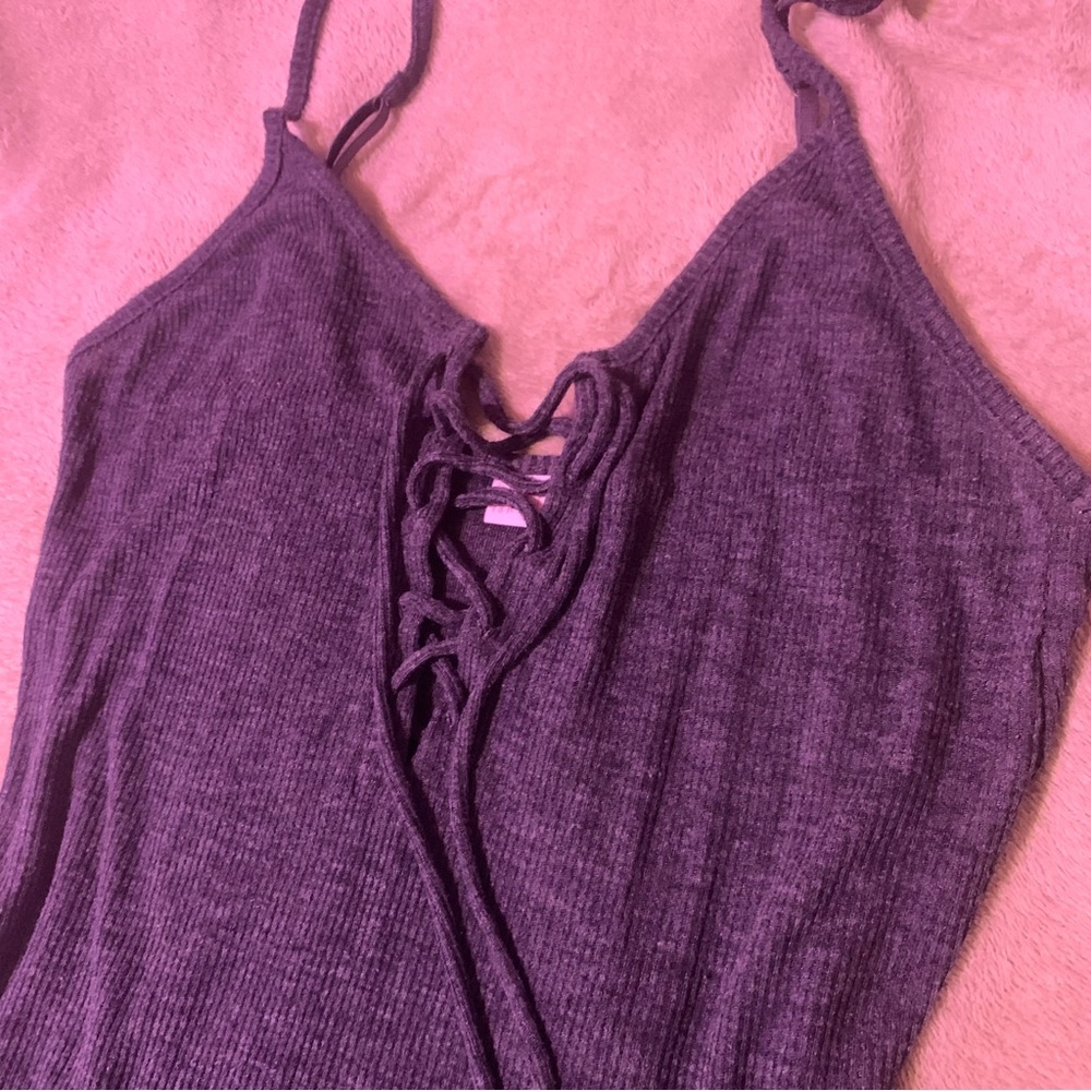 Lace Up Bodysuit Dark Heather Grey